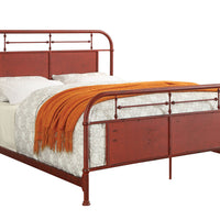 Industrial Style Metal California King Bed With Spindle Accents, Red