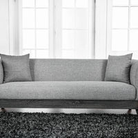 Fabric Upholstered Wooden Sofa with 2 Pillows, Gray