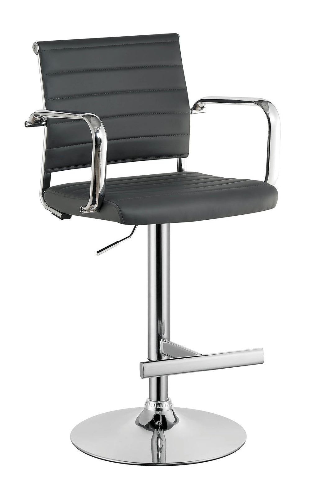 Contemporary Style Leatherette Padded Bar Stool With Arms, Gray & Silver