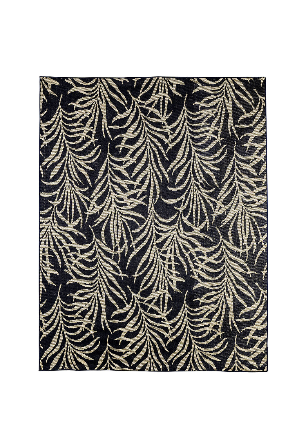 Contemporary Area Rug With Foliage Pattern In Polypropylene, Black and Beige