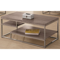 Contemporary Style Wooden Metallic Coffee Table With Two Shelves, Gray