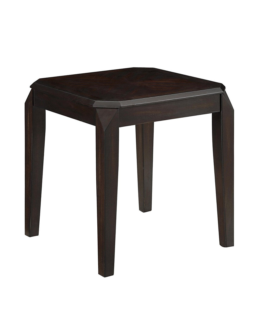 Solid Wooden End Table With Beveled Corners, Walnut Brown