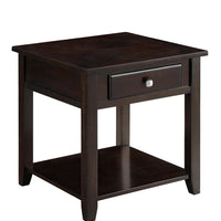 Wooden End Table With Drawer and Bottom Shelf, Walnut Brown