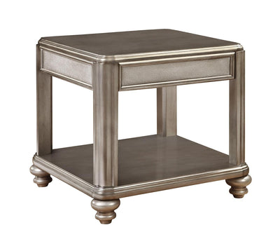 Wooden End Table With Bottom Shelf, Metallic Platinum Silver Gray