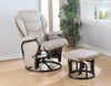 Leatherette Upholstered Metal Swivel Glider Recliner with Ottoman, Cream and Black