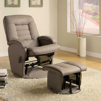 Leatherette Upholstered Metal Swivel Glider Recliner with Ottoman, Beige and Black