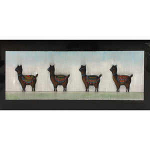 Rectangular Canvas Oil Painting with Standing Alpaca Design, Multicolor