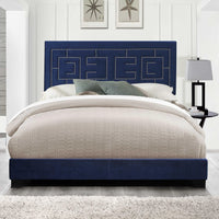 80" X 86" X 50" Dark Blue Velvet Upholstered (Bed) Wood Leg Eastern King Bed