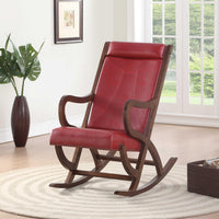 22" X 36" X 38" Burgundy PU Walnut Wood Upholstered (Seat) Rocking Chair