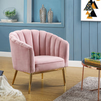 31" X 32" X 34" Pink Velvet Gold Upholstery Wood Accent Chair