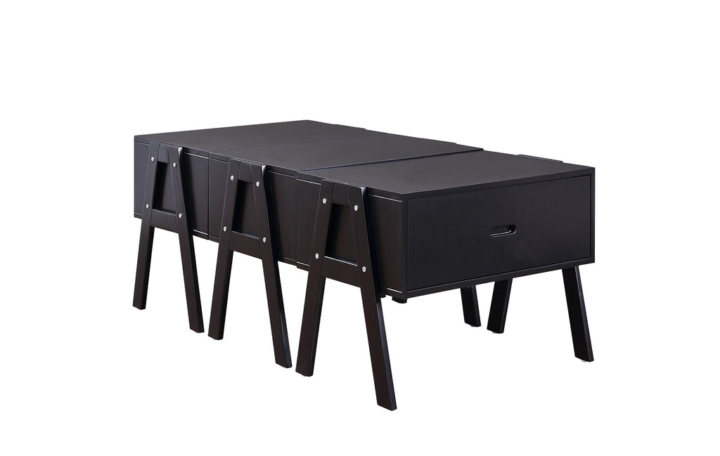 25" X 48" X 20" Black Wood Veneer Coffee Table (Convertible)