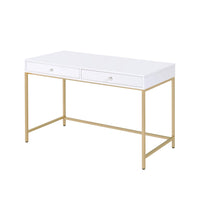 20" X 47" X 31" White High Gloss Gold Metal Wood Desk