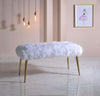 18" X 38" X 20" White Faux Fur Gold Metal Upholstered (Seat) Bench