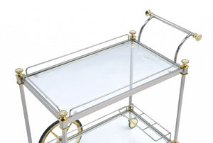 20" X 31" X 31" Silver Gold Clear Glass Metal Casters Serving Cart