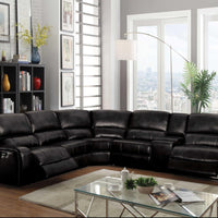 138" X 127" X 41" Black Leather-Aire Upholstery Metal Reclining Mechanism Sectional Sofa (Power Motion-USB Dock)