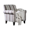 Stripe Patterned Fabric Sofa Chair With Wooden Frame, White & Gray