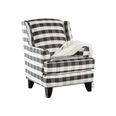 Stripe Patterned Fabric Upholstery Sofa Arm Chair In Wooden Frame, White & Gray