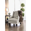 Checkered Fabric Sofa Chair With Wooden Frame, White & Gray