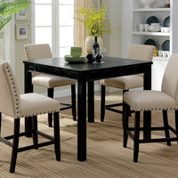 5Piece Wooden Counter Height Table Set In Antique Black And Beige