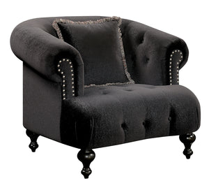 Button Tufted Fabric Upholstered Chair With Pillow In Black