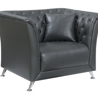 Button Tufted Leather Upholstered Chair With Pillow In Gray