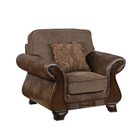 Fabric And Leather Upholstered Chair With Pillow In Brown