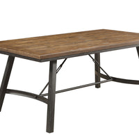 Metal Frame Dining Table With Wooden Seat, Gray And Brown