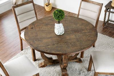 Rustic Wooden Dining Table With Pedestal Base, Antique Oak Brown