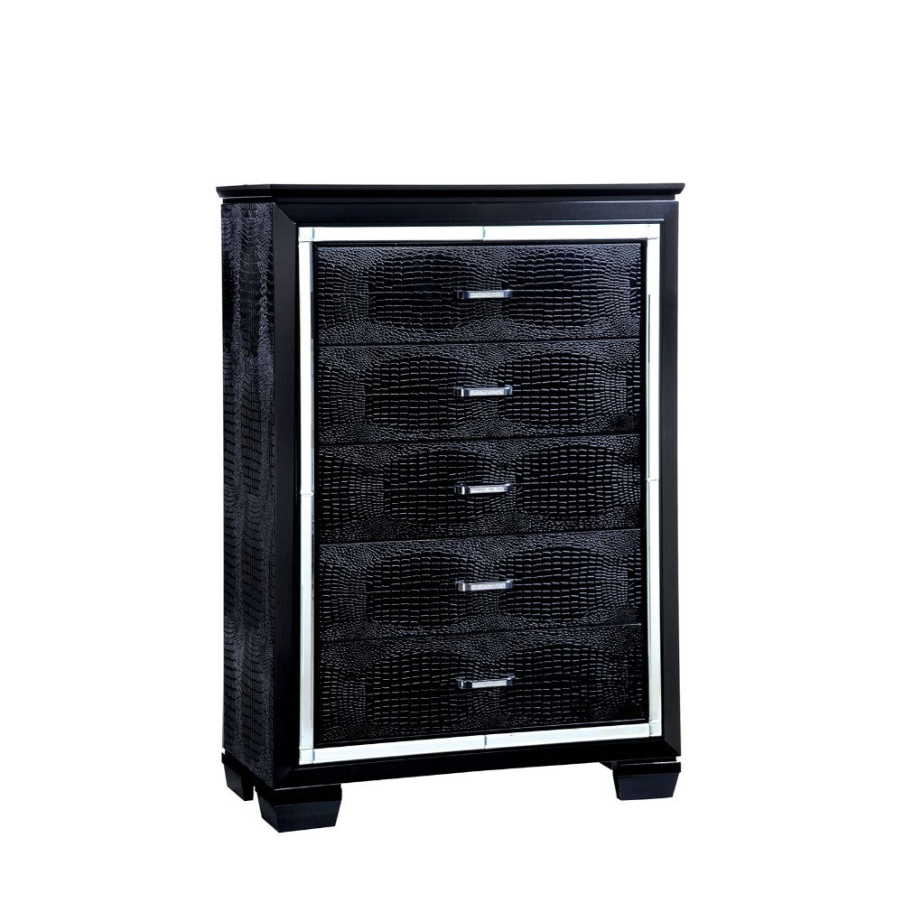 Crocodile Textured Wooden 5 Drawer Chest, Black