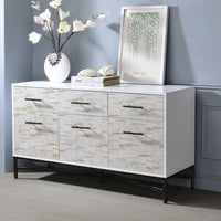 Wooden Console Table with Three Drawers And Two Door Cabinets, White & Black