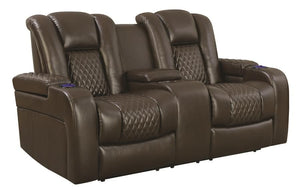 Contemporary Style Padded Plush Leatherette Power Motion Loveseat, Dark Brown