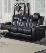 Contemporary Style Padded Plush Leatherette Power Motion Sofa, Black