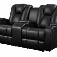 Leatherette Upholstered Contemporary Power Reclining Loveseat With Gadgets,Black