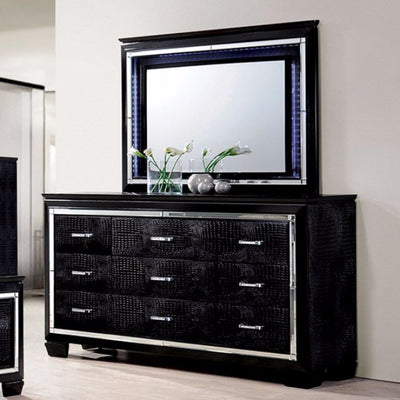 Crocodile Textured Spacious Wooden Dresser, Black