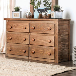 Wooden Rustic Style 6 Drawers Dresser In Mahogany Finish, Brown