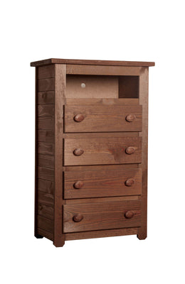 Wooden 4 Drawers Media Chest With 1 Top Shelf In Mahogany Finish, Brown