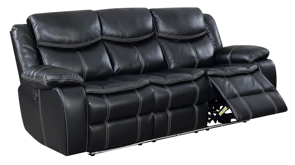 Contemporary Style Leatherette Upholstered Metal Recliner Sofa with Built in LEDs, Black