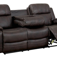 Contemporary Style Double Recliner Sofa With Console and Cup Holders, Brown