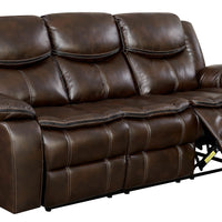 Transitional Style Double Recliner Sofa With Center Console and Cupholder, Brown