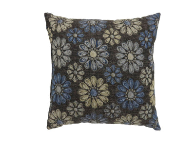 Contemporary Style Floral Designed Set of 2 Throw Pillows, Navy Blue