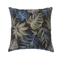 Contemporary Style Leaf Designed Set of 2 Throw Pillows, Navy Blue