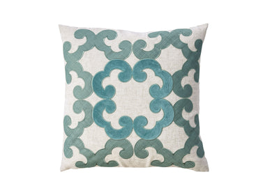 Contemporary Style Floral Designed Set of 2 Pillow Throws, Ivory and Teal Blue