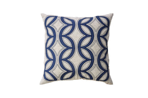 Contemporary Style Semi Circular Patterns Set of 2 Throw Pillows, Indigo Blue