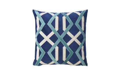 Contemporary Style Set of 2 Throw Pillows With Geometric Patterns, Blue