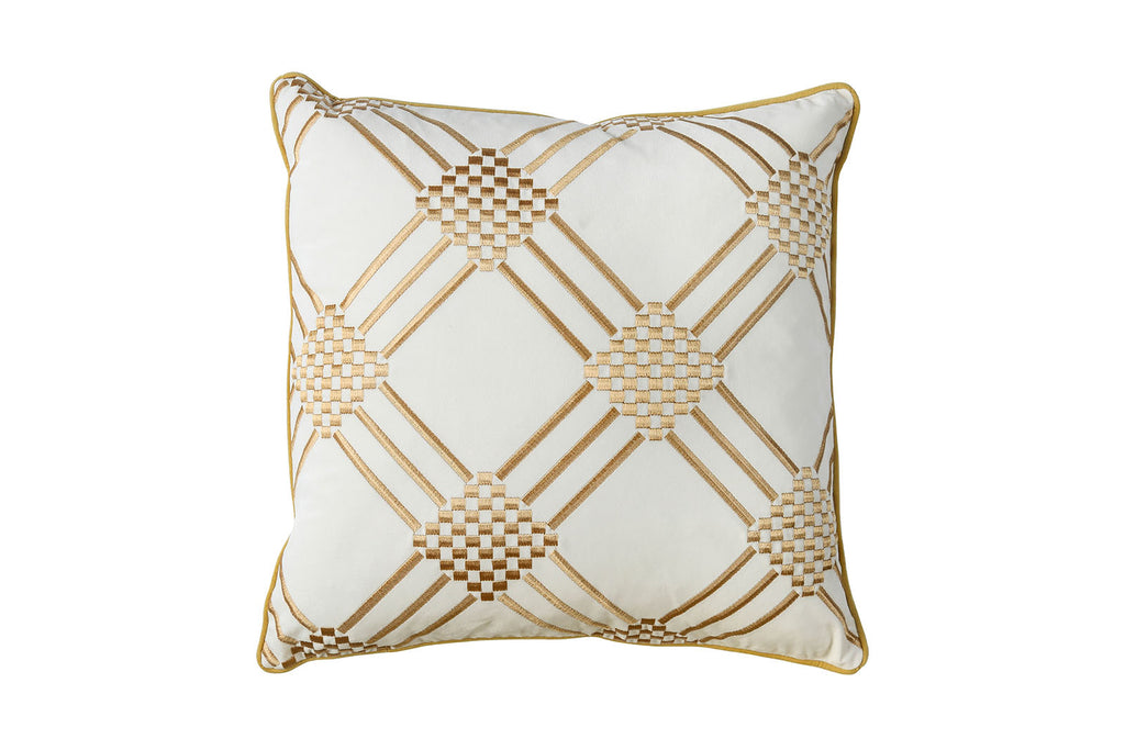 Contemporary Style Set of 2 Throw Pillows With Diamond Patterns, Ivory, Yellow