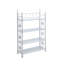 Four Tier Metal Shelf with Beaded Side Rails, White