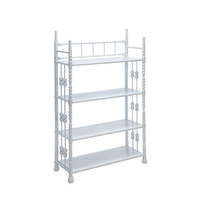 Four Tier Metal Shelf with Beaded Side Rails, White