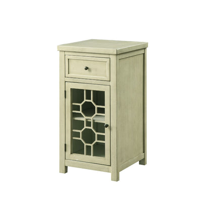 Solid Wood Side Table With Spacious Storage and Cut Out Door Panel, White