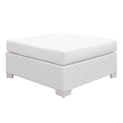 Faux Polyester and Aluminum Square Ottoman with Padded Seat Cushion, White