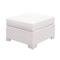 Faux Polyester and Aluminum Square Ottoman with Padded Seat Cushion, White